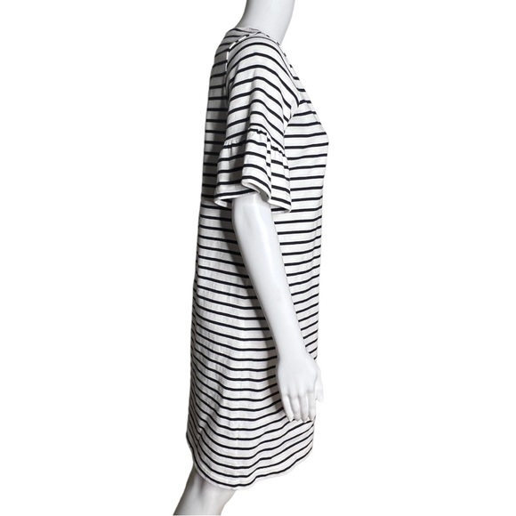 Joules Sienna Fluted Sleeve Dress Cream Navy Blue Striped Nautical Round Neck - Picture 2 of 8